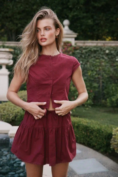 Lulus Melicia Burgundy Button-front Cap Sleeve Crop Top