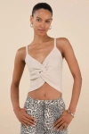 Lulus Melika Beige Ribbed Knotted Crop Tank Top In Pattern