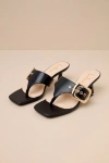 Lulus Meline Black Buckle Thong Slide Sandals In Black