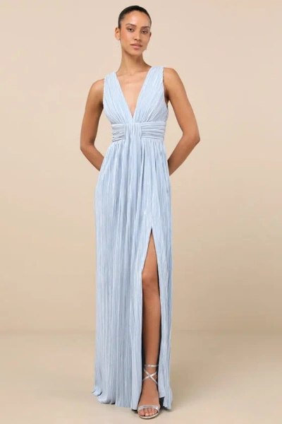 Lulus Melitta Light Blue Plisse Sash Maxi Dress