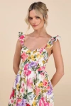 Lulus Melodie White Multi Floral Ruffled Midi Dress In White