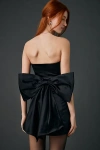 Lulus Melody Black Satin Strapless Bow Back Mini Dress In Black, Women's At Urban Outfitters In Black