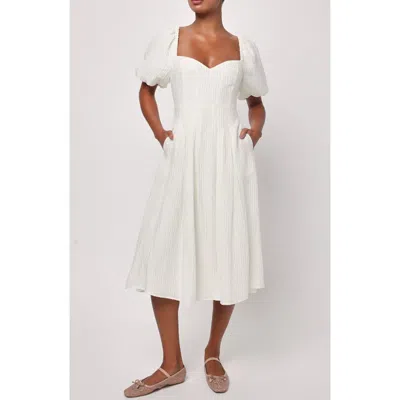 Lulus Melody Puff Sleeve Midi Dress In White
