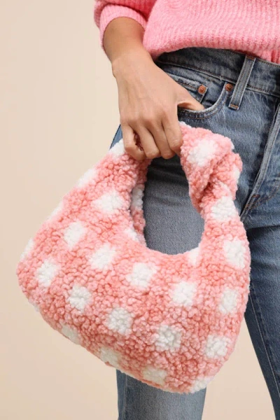Lulus Melorna Pink Plaid Shearling Knotted Handbag