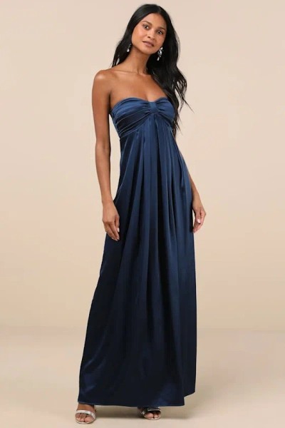 Lulus Memorable Entrance Dark Blue Strapless Satin Maxi Dress