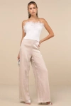 Lulus Memorable Style Champagne Satin Wide-leg Pants In Champagne