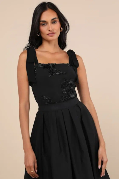 Lulus Memorably Charming Black Tie-strap Bodysuit