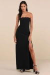 Lulus Memorably Iconic Black Strapless Lace Bustier Maxi Dress In Black
