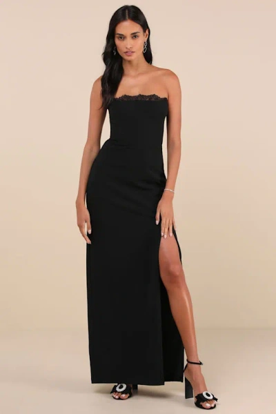 Lulus Memorably Iconic Black Strapless Lace Bustier Maxi Dress