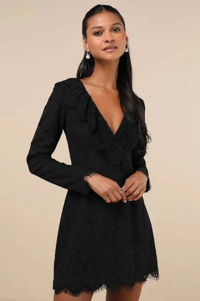 Lulus Memorably Romantic Black Lace Long Sleeve Mini Dress