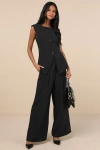 Lulus Memorably Stylish Black Wide-leg Pants In Black