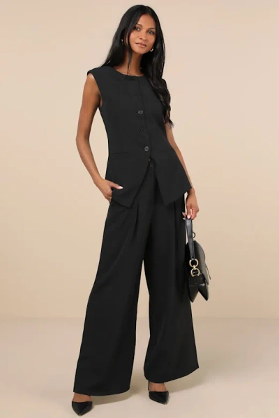 Lulus Memorably Stylish Black Wide-leg Pants