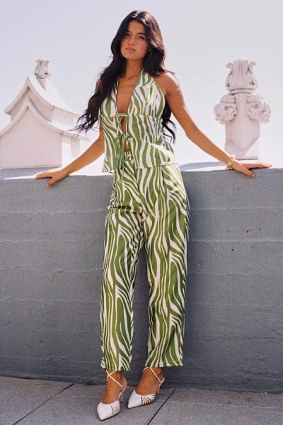 Lulus Meris Green And Ivory Zebra Print Mid-rise Trouser Pants In Multi