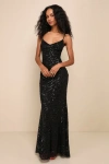 Lulus Mesmerizing Demeanor Black Sequin Backless Mermaid Maxi Dress In Black