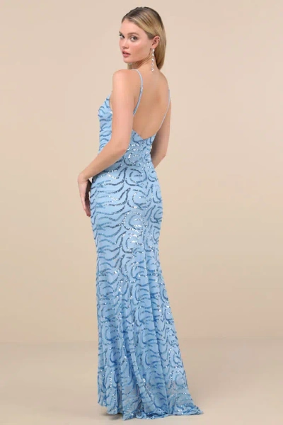 Lulus Mesmerizing Demeanor Blue Sequin Backless Mermaid Maxi Dress