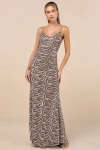 Lulus Mesmerizing Demeanor Taupe Sequin Backless Mermaid Maxi Dress In Taupe