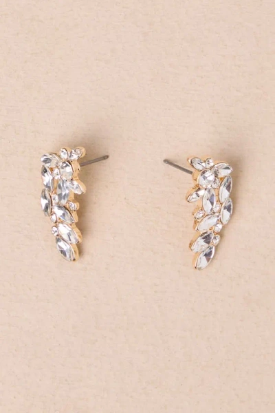 Lulus Mesmerizing Detail Gold Rhinestone Stud Earrings