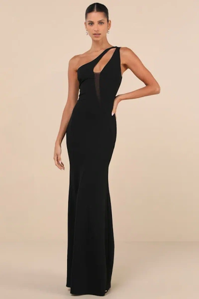 Lulus Mesmerizing Energy Black Cutout One-shoulder Mermaid Maxi Dress