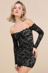 Lulus Mesmerizing Intent Black Lace Off-the-shoulder Mini Dress In Black