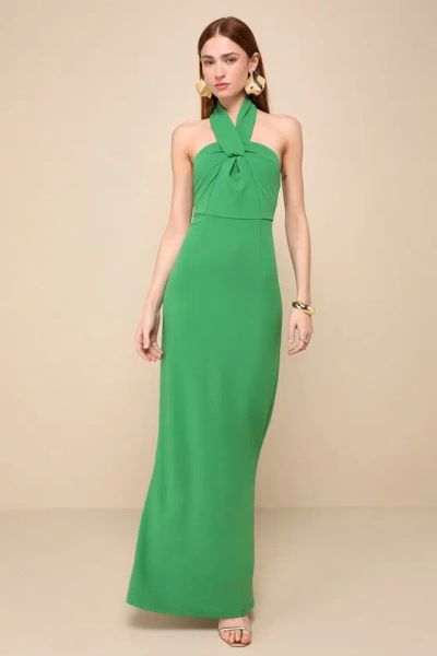 Lulus Mesmerizing Perfection Green Halter Neck Backless Maxi Dress