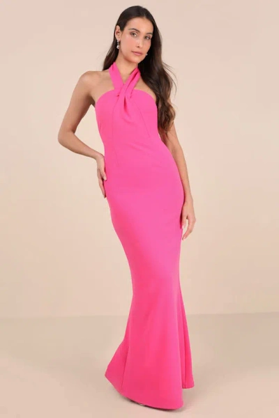 Lulus Mesmerizing Perfection Pink Halter Neck Backless Maxi Dress