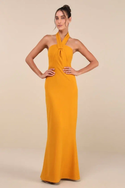 Lulus Mesmerizing Perfection Yellow Halter Neck Backless Maxi Dress