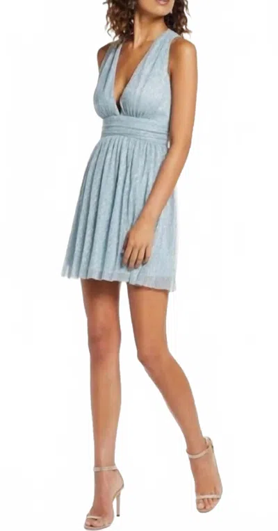 Lulus Metallic Stripe Twist Back Skater Dress In Blue