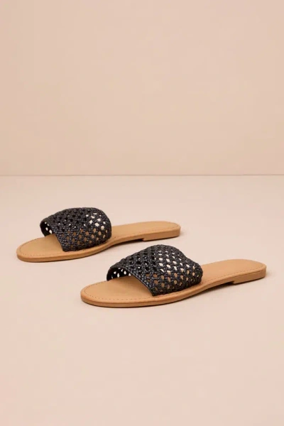 Lulus Miche Black Woven Flat Slide Sandals