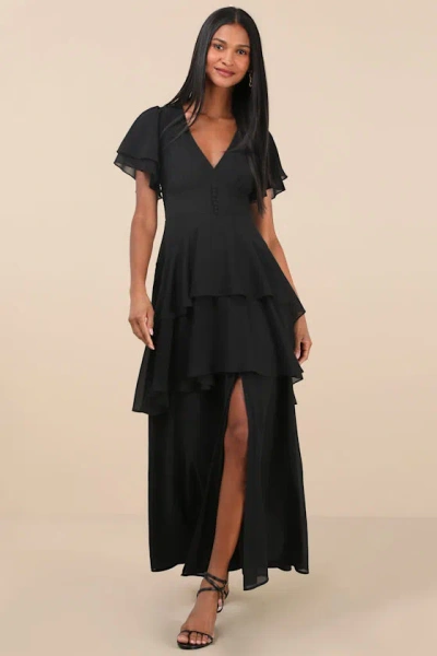 Lulus Midnight Mood Black Tiered Maxi Dress