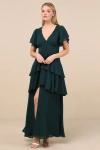 Lulus Midnight Mood Emerald Green Tiered Maxi Dress In Emerald Green