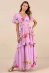 Lulus Midnight Mood Lilac Floral Print Tiered Maxi Dress In Lilac