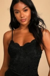 Lulus Midnight Romance Black Lace Bodysuit In Black