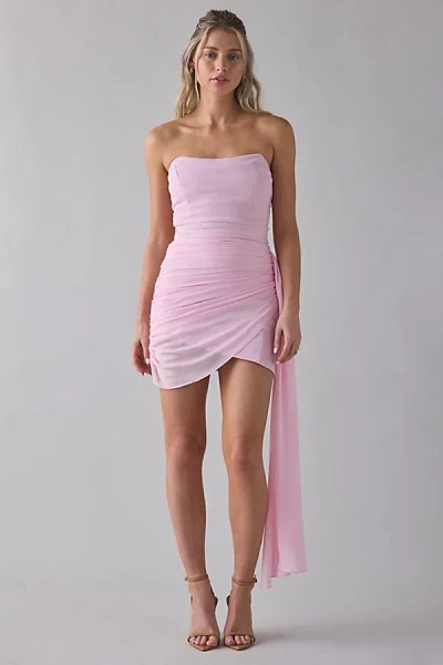 Lulus Mikaela Asymmetric Draped Chiffon Strapless Mini Dress In Pink, Women's At Urban Outfitters