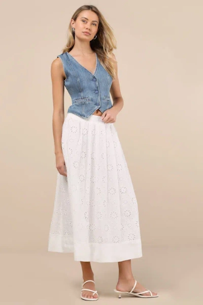 Lulus Milila White Eyelet Embroidered High-rise Midi Skirt