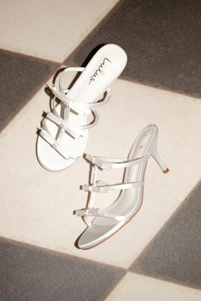 Lulus Millie White Satin Strappy Bow High Heel Slide Sandals
