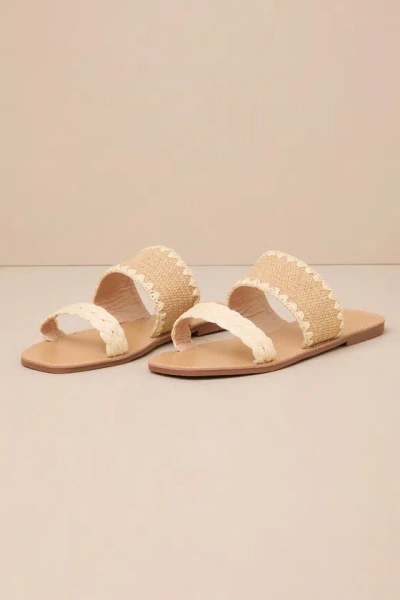 Lulus Minka Beige Raffia Woven Slide Sandals