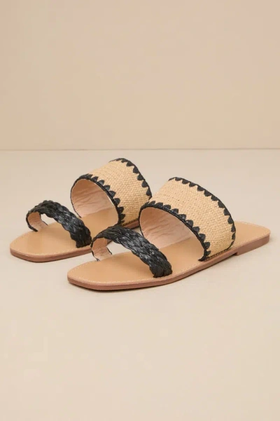 Lulus Minka Black Raffia Woven Slide Sandals