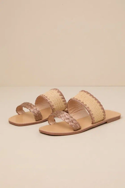 Lulus Minka Brown Raffia Woven Slide Sandals
