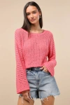 Lulus Minna Hot Pink Open Knit Dolman Sleeve Sweater