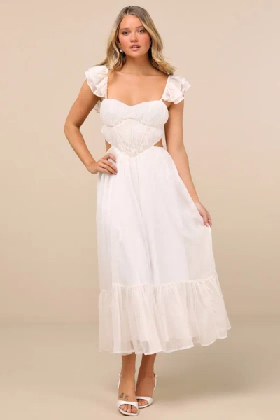 Lulus Mio Ivory Pleated Tie-back Midi Dress