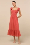 Lulus Mio Rusty Rose Pleated Tie-back Midi Dress