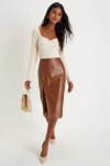 Lulus Mireya Brown Vegan Leather Pencil Skirt In Brown