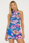 Lulus Mitzi Bright Blue Floral Mesh Halter Mini Dress