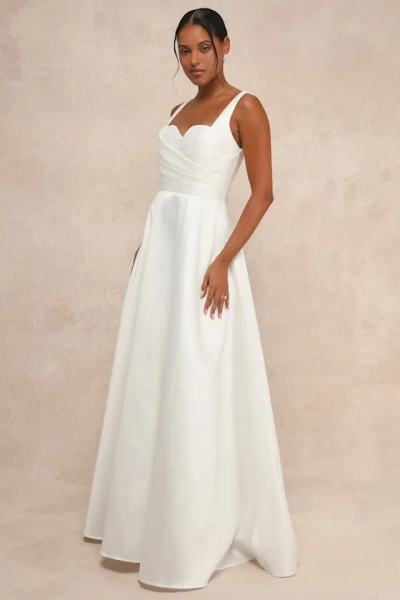 Lulus Modern Affection White Taffeta Pleated Sleeveless Maxi Dress