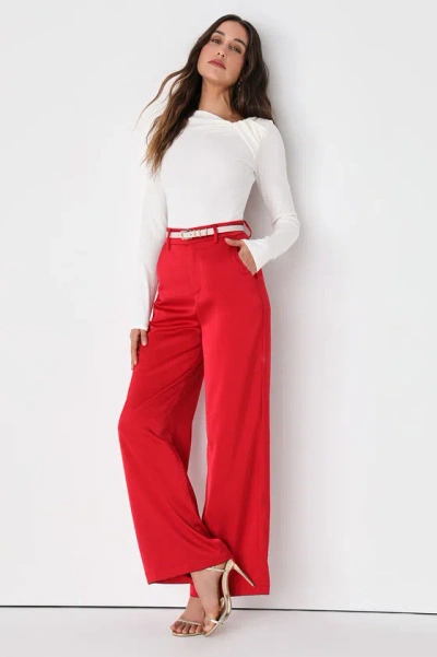 Lulus Modern Approach Red Satin Wide Leg Pants
