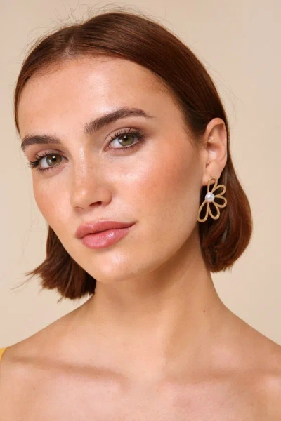 Lulus Modern Blooms Gold Flower Pearl Earrings