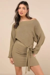 Lulus Modern Comfort Olive Green Dolman Sleeve Mini Sweater Dress In Olive Green
