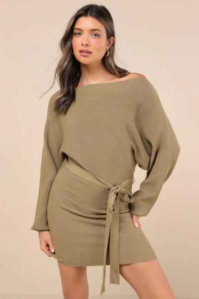 Lulus Modern Comfort Olive Green Dolman Sleeve Mini Sweater Dress