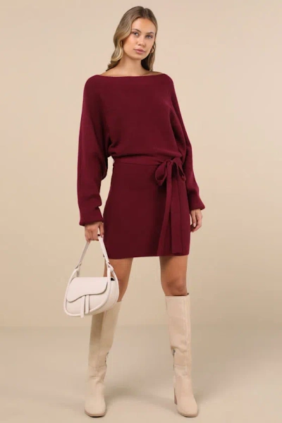 Lulus Modern Comfort Plum Purple Dolman Sleeve Mini Sweater Dress