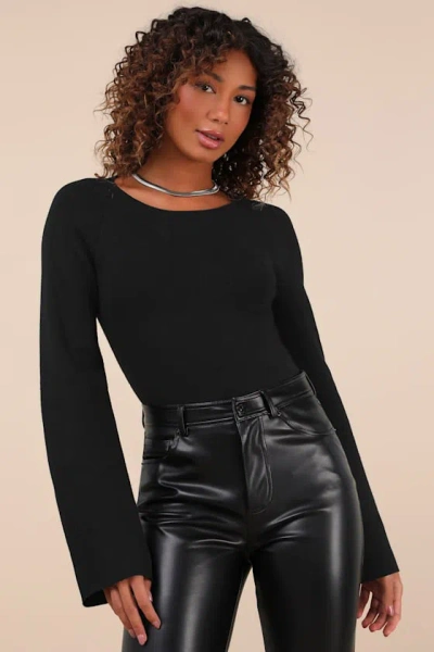 Lulus Modern Detail Black Cutout Bell Sleeve Sweater Top